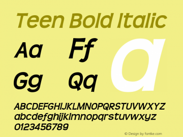 Teen Bold Italic Version 3.001 Font Sample