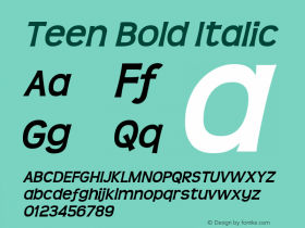 Teen Bold Italic OTF 4.000;PS 001.001;Core 1.0.29 Font Sample