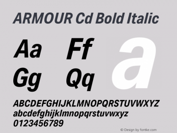 ARMOUR Cd Bold Italic Version 1.000 Font Sample