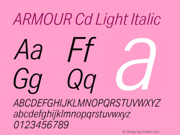 ARMOUR Cd Light Italic Version 1.000 Font Sample
