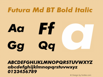 Futura Md BT Bold Italic Version 1.01 emb4-OT Font Sample