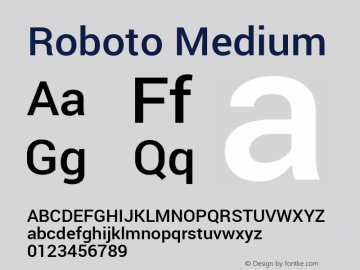 Roboto Medium Regular Version 1.100141; 2013 Font Sample