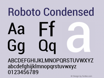 Roboto Cn Regular Version 1.00000; 2011 Font Sample