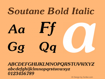Soutane Bold Italic (C)opyright 1992 W.S.I.  8/6/92 Font Sample