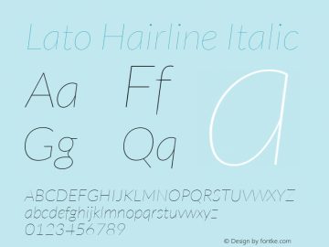 Lato-HairlineItalic Version 1.104; Western+Polish opensource图片样张