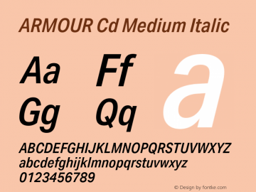 ARMOUR Cd Medium Italic Version 1.000 Font Sample