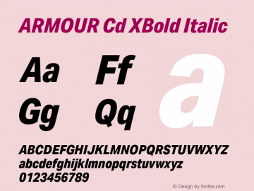 ARMOUR Cd XBold Italic Version 1.000 Font Sample