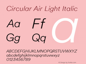 Circular Air Light Italic Version 1.1 Font Sample