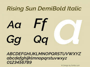 Rising Sun DemiBold Italic Version 3.000; ttfautohint (v0.96) -l 8 -r 28 -G 28 -x 14 -w 