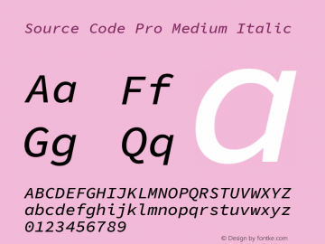 Source Code Pro Medium Italic Version 1.050;PS 1.0;hotconv 16.6.51;makeotf.lib2.5.65220 Font Sample