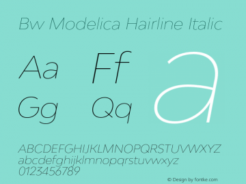 Bw Modelica Hairline Italic Version 2.000;PS 002.000;hotconv 1.0.88;makeotf.lib2.5.64775 Font Sample