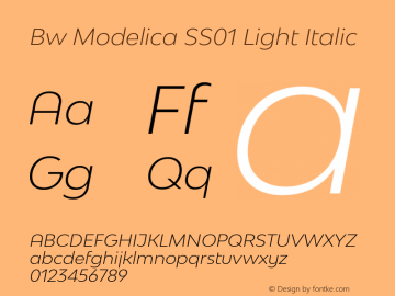 Bw Modelica SS01 Light Italic Version 2.000;PS 002.000;hotconv 1.0.88;makeotf.lib2.5.64775 Font Sample