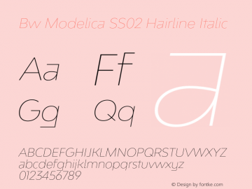 Bw Modelica SS02 Hairline Italic Version 2.000;PS 002.000;hotconv 1.0.88;makeotf.lib2.5.64775图片样张