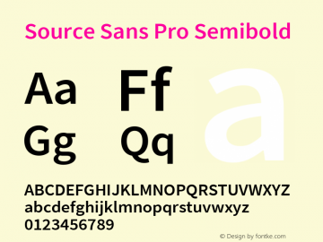 Source Sans Pro Semibold Version 2.020;PS 2.000;hotconv 1.0.86;makeotf.lib2.5.63406 Font Sample