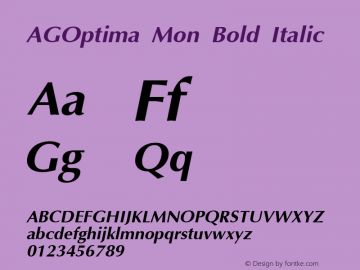 AGOptima Mon Bold Italic 001.000 Font Sample