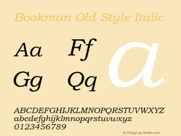 Bookman Old Style Italic Version 2.20 Font Sample