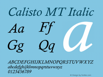Calisto MT Italic Version 1.60 Font Sample