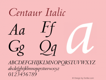 Centaur Italic Version 2.0 - June 6, 1995 Font Sample