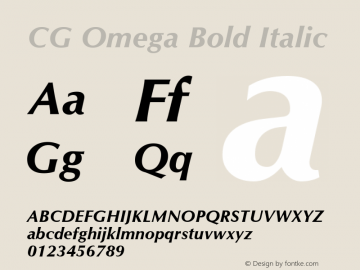 CG Omega Bold Italic Version 1.3 (Hewlett-Packard) Font Sample