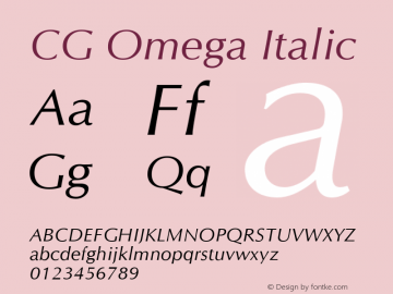 CG Omega Italic Version 1.3 (Hewlett-Packard) Font Sample