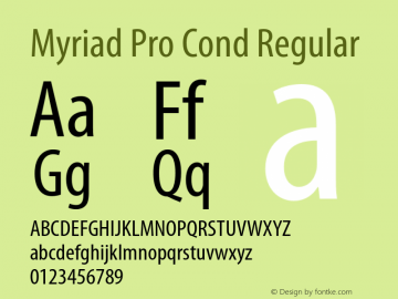 Myriad Pro Cond Regular Version 2.007;PS 002.000;Core 1.0.38;makeotf.lib1.7.9032 Font Sample