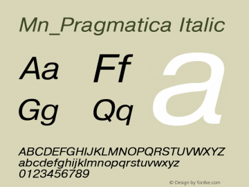 Mn_Pragmatica Italic 31 December 1996 Font Sample