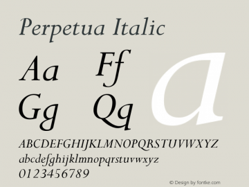 Perpetua Italic V.1.00: October 10, 1994 Font Sample
