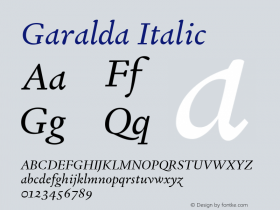 Garalda Italic Version 1.004; ttfautohint (v1.5.34-1b95) Font Sample