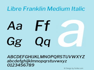 Libre Franklin Medium Italic Version 1.015;PS 001.015;hotconv 1.0.88;makeotf.lib2.5.64775 Font Sample