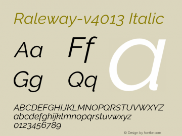 Raleway-v4013 Italic Version 4.013;PS 004.013;hotconv 1.0.88;makeotf.lib2.5.64775 Font Sample