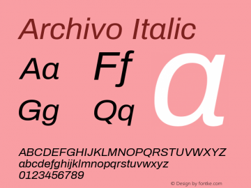 Archivo Italic Version 1.003 Font Sample