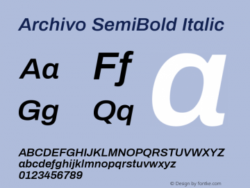 Archivo SemiBold Italic Version 1.003 Font Sample