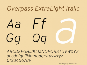Overpass ExtraLight Italic Version 3.000;DELV;Overpass Font Sample