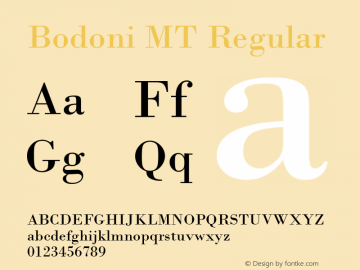 Bodoni MT Regular Version 2.0 - July 12, 1995 Font Sample