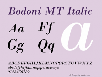 Bodoni MT Italic Version 2.0 - July 12, 1995 Font Sample