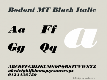 Bodoni MT Black Italic Version 2.10 Font Sample