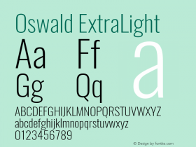 Oswald ExtraLight 3.0; ttfautohint (v0.95) -l 8 -r 50 -G 200 -x 0 -w 