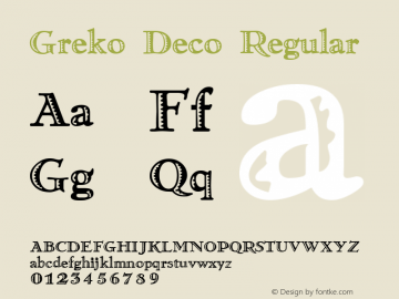 Greko Deco Regular Accurate Research Professional Fonts, Copyright (c)1995图片样张