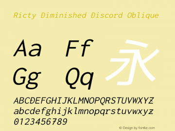 Ricty Diminished Discord Oblique Version 4.1.0 Font Sample