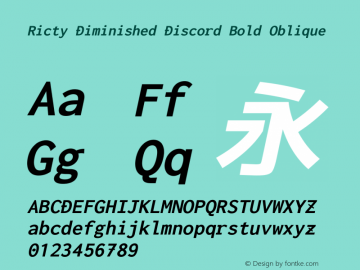 Ricty Diminished Discord Bold Oblique Version 4.1.0 Font Sample