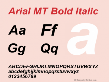 Arial-BoldItalicMT 001.001 Font Sample