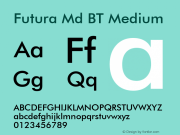 Futura Medium BT mfgpctt-v1.52 Tuesday, January 12, 1993 3:32:04 pm (EST) Font Sample