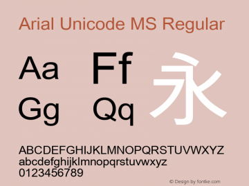 Arial Unicode MS Version 1.01x Font Sample