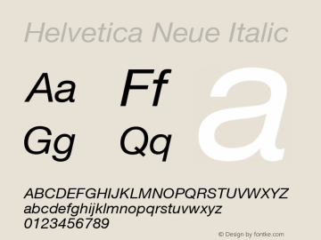 Helvetica 56 Italic Version 001.102 Font Sample