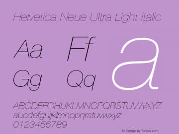 Helvetica 26 Ultra Light Italic Version 001.102 Font Sample