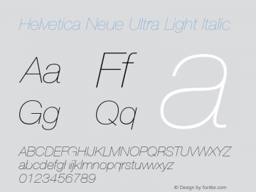 Helvetica 26 Ultra Light Italic Version 001.102 Font Sample