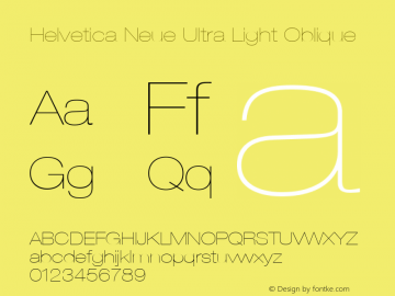 Helvetica 23 Ultra Light Extended Oblique Version 001.000 Font Sample