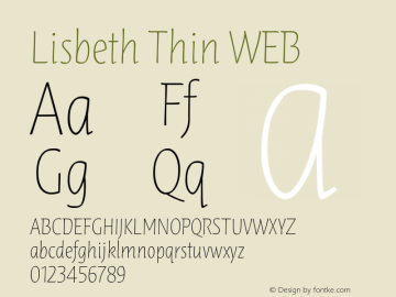 Lisbeth Thin WEB Version 2.013 Font Sample