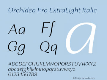 Orchidea Pro ExtraLight Italic Version 001.000 Font Sample