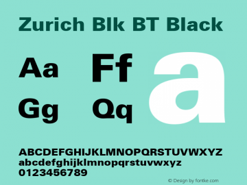 Zurich Blk BT Black mfgpctt-v4.4 Dec 17 1998 Font Sample